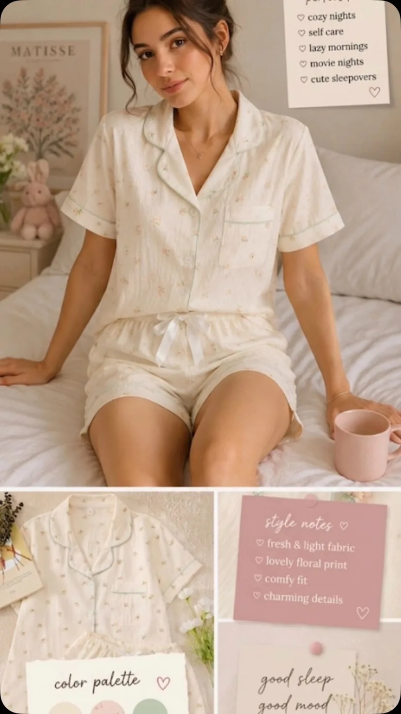Garden Sprig Short Pajama Set product presentation
