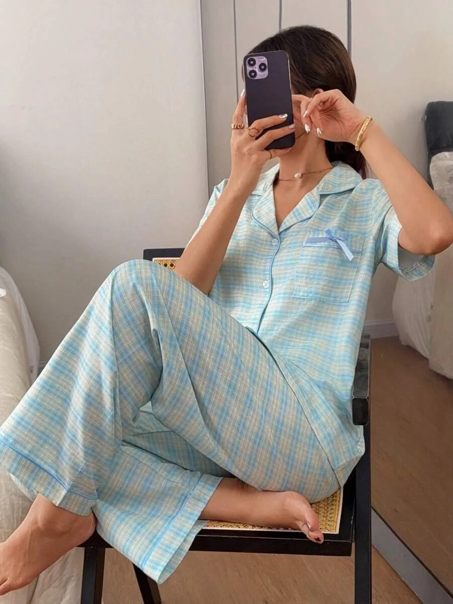 Sky Plaid Lounge Dress supporting view