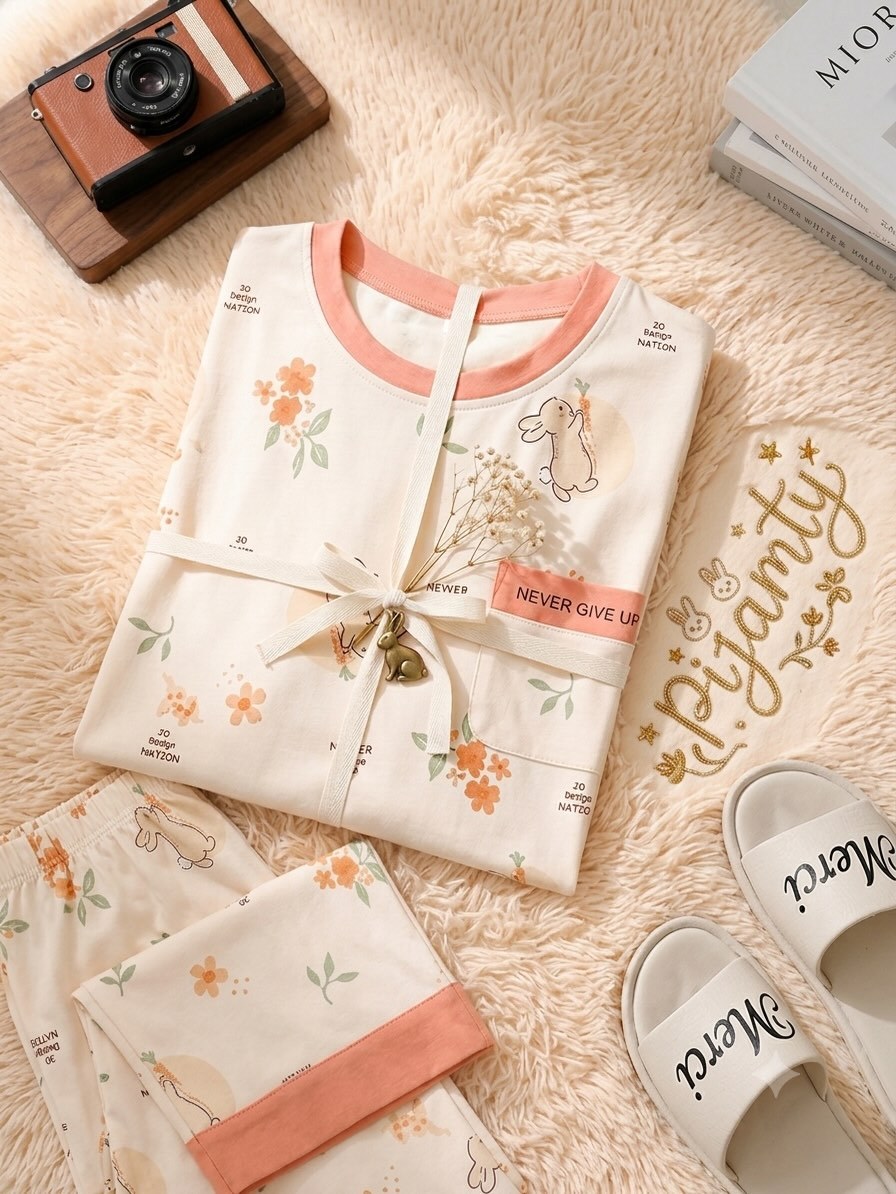 Ribbon-Wrapped Print Pajama Set