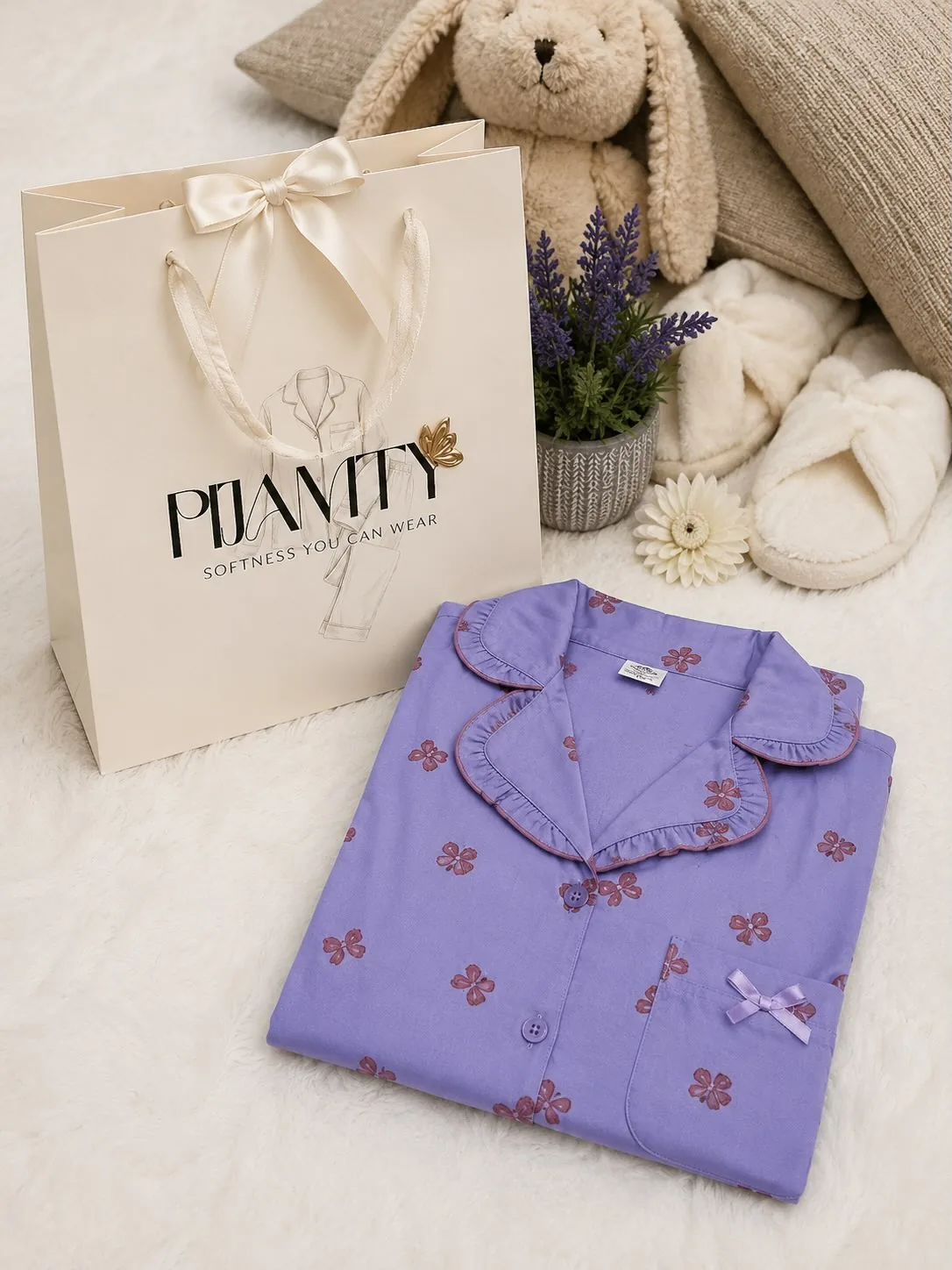 Lilac Floral Collared Pajama Set product presentation