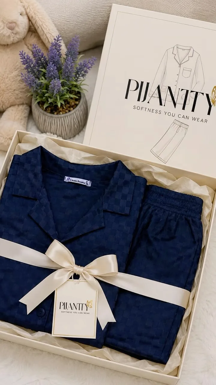 Midnight Navy Jacquard Short-Sleeve Set supporting view