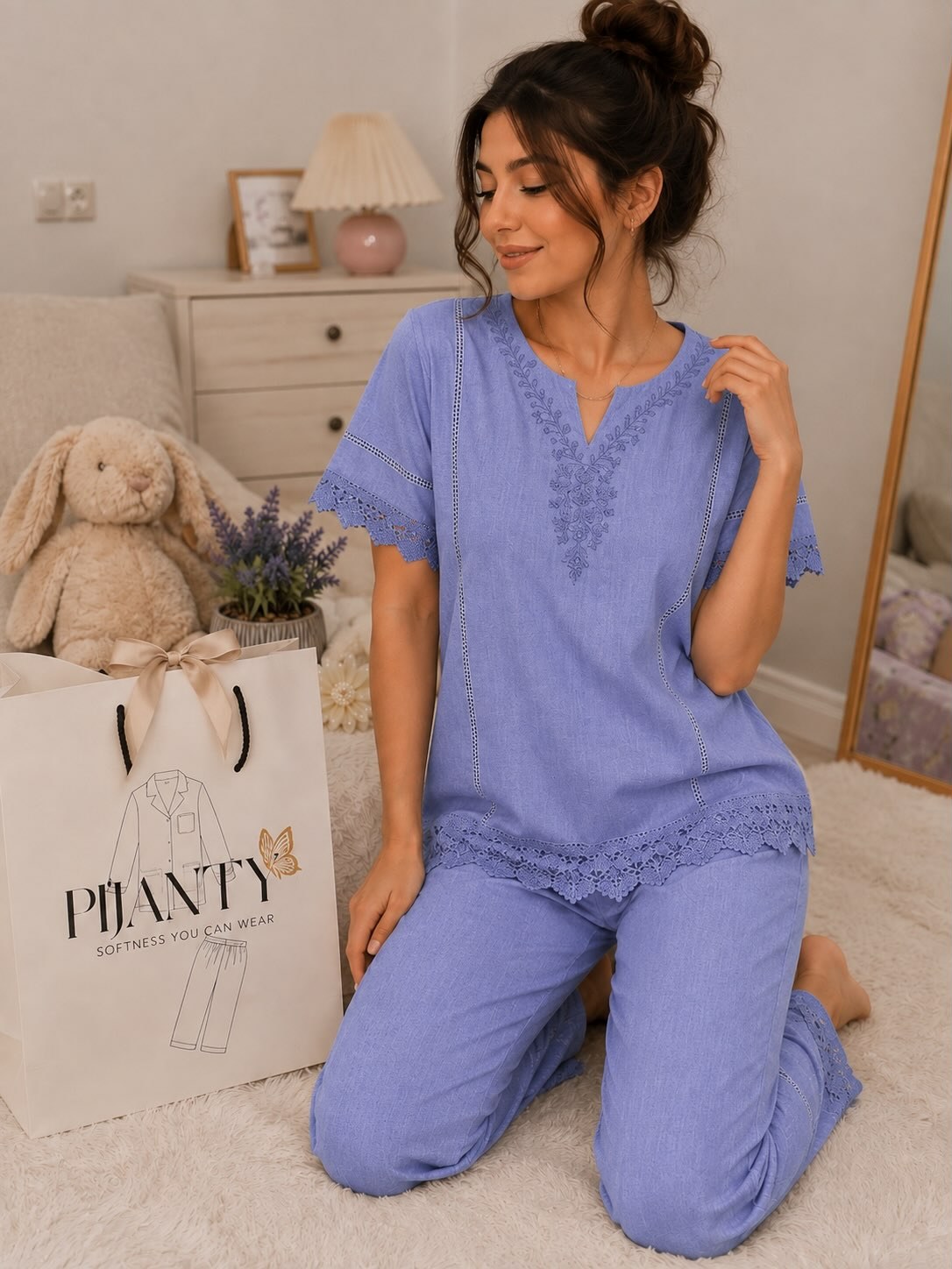Periwinkle Lace Short-Sleeve Pajama Set