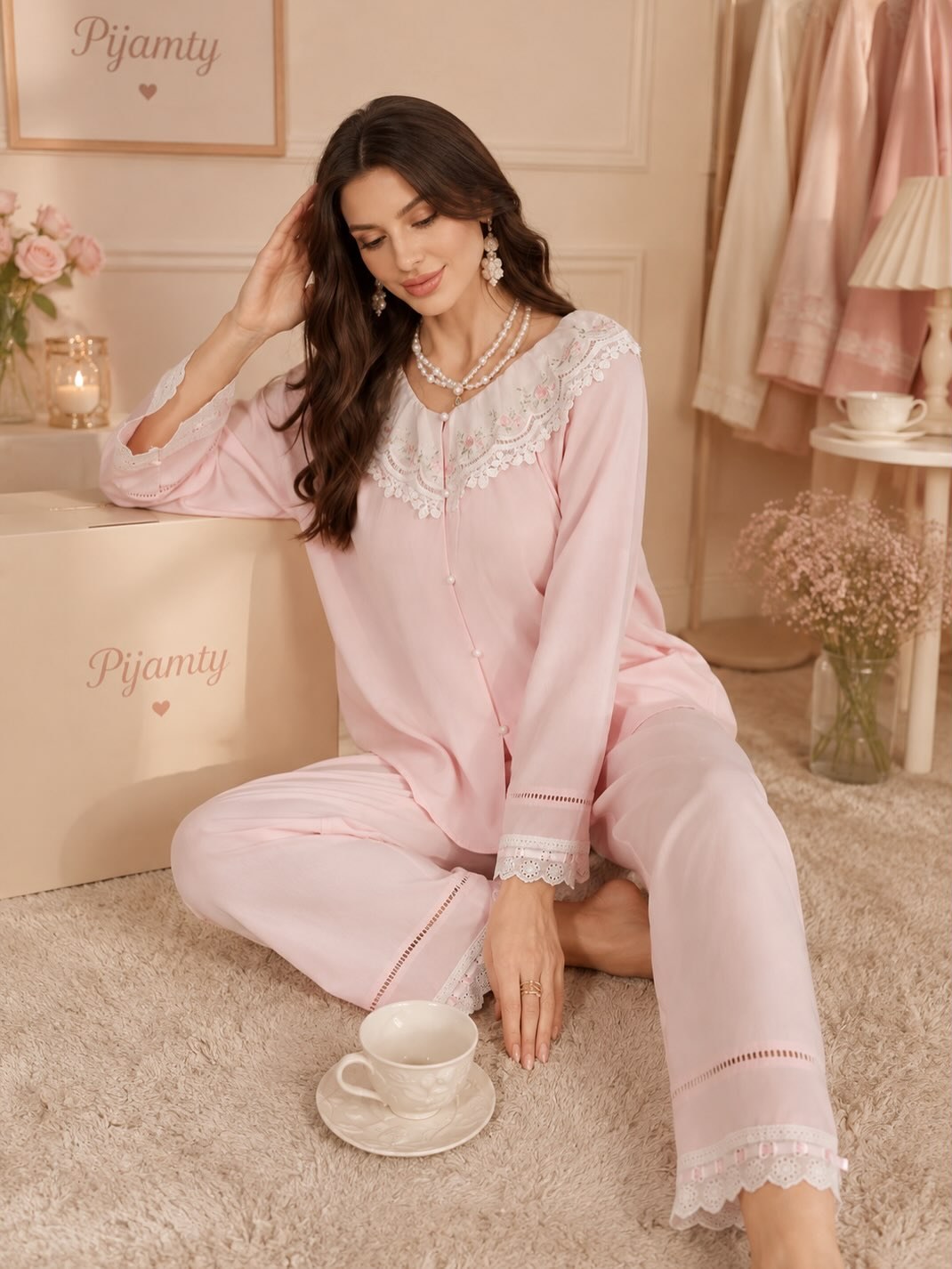 Blush Pearl Lace Pajama Set