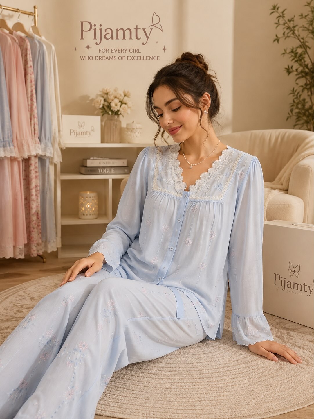 Sky Lace Floral Pajama Set