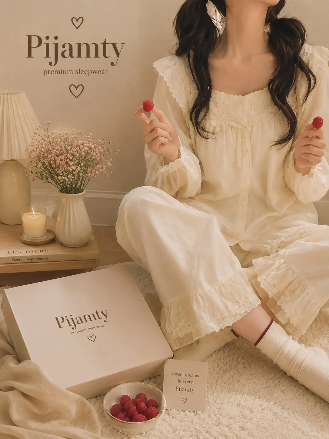 Vintage Ivory Lace Pajama Set product view
