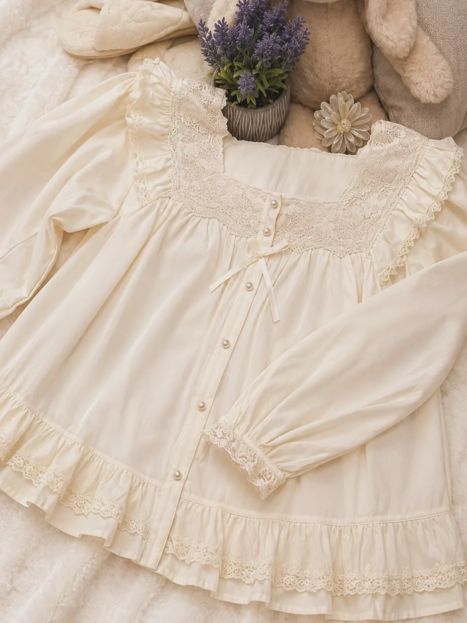 Vintage Ivory Lace Pajama Set detail view
